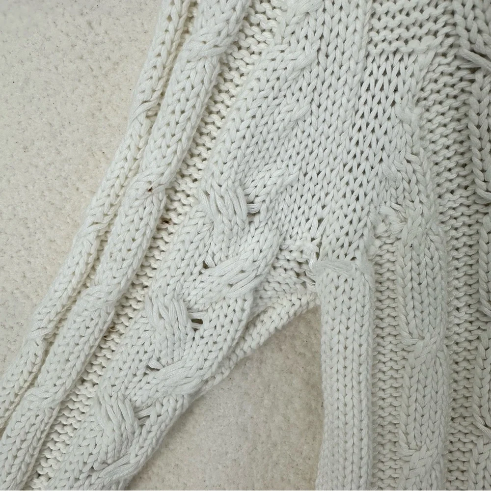 Cottage core Vintage Y2K Cable Knit Shawl Collar Sweater Cream